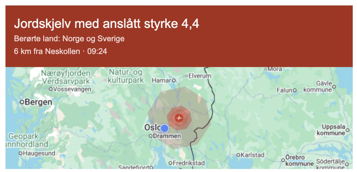 Et kraftig drønn hørtes over store deler av Østlandet. Et jordskjelv med styrke på 4, 4 ble målt med episenter på Neskollen.