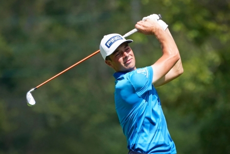 Viktor Hovland på hull 12 på Olympia Fields Country Club torsdag. 